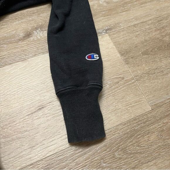 Champion Hoodie Men Medium Black Reverse Weave Sweatshirt Hoodie Spell Out Retro - Picture 5 of 7